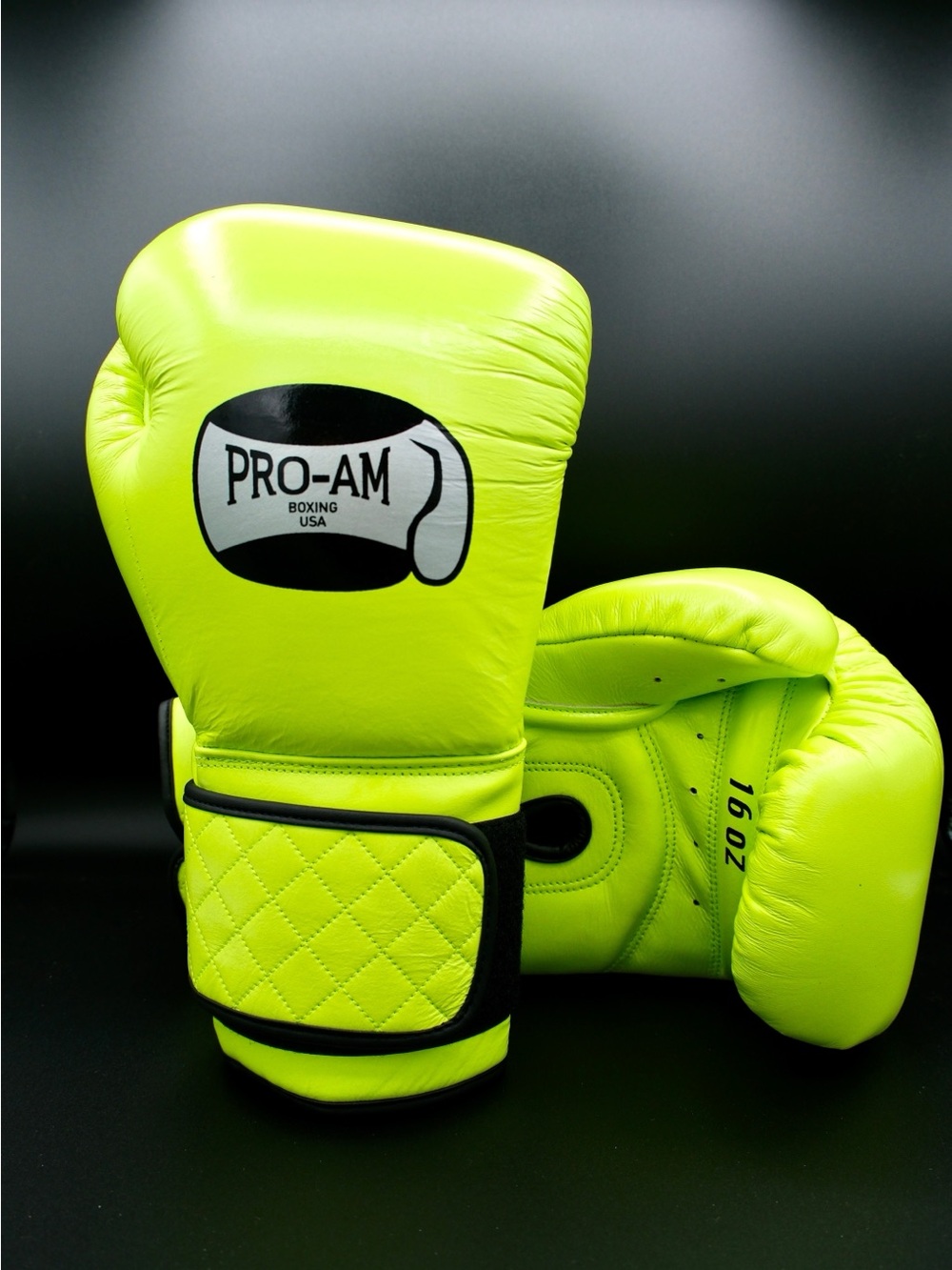Neon Green Men's or Women's Boxing Gloves with Secure Wrist Strap 16oz. leather